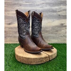 Ariat Women - Size 8.5B - Brown/Blue Daisy Rowdy Cowboy Boots Style 10004577